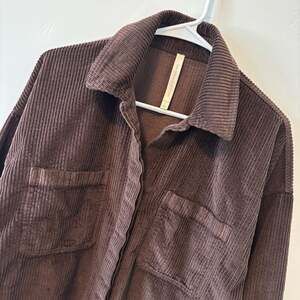 The Group by Babaton Brown Corduroy Button-Down Oversized Shirt Jacket